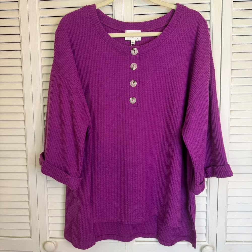 Andree by Unit Pink Waffle Knit Henley Top Womens Oversized 1X NWT